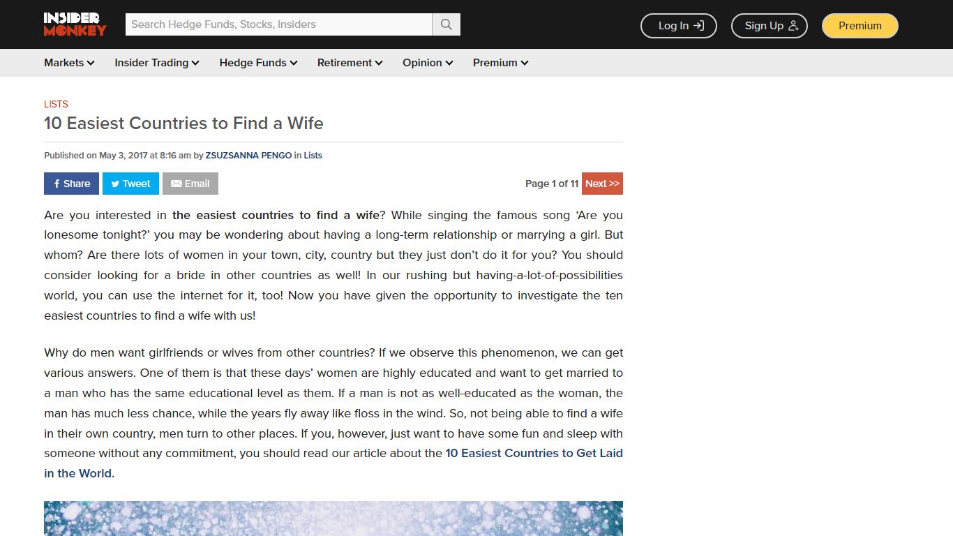 10 Easiest Countries to Find a Wife - Insider Monkey